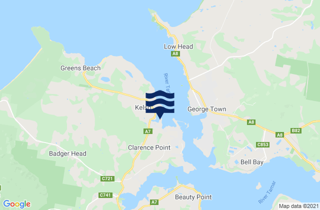 Mappa delle Getijden in Kelso Bay, Australia