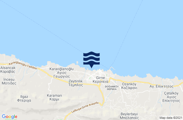 Mappa delle Getijden in Kerýneia, Cyprus