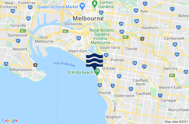 Mappa delle Getijden in Kew East, Australia