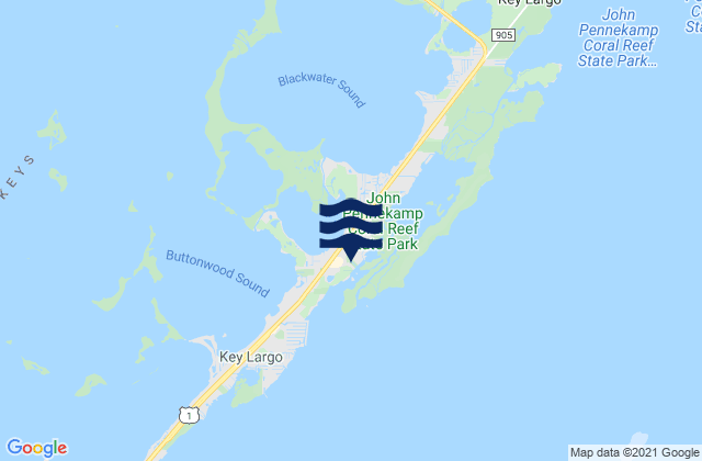 Mappa delle Getijden in Key Largo (South Sound Key Largo), United States