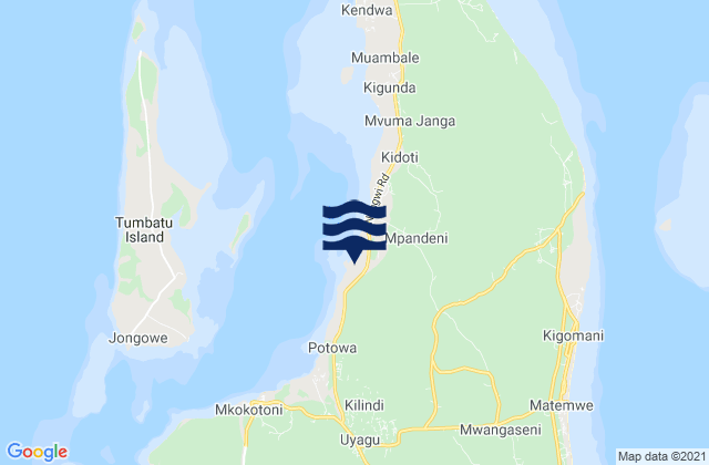 Mappa delle Getijden in Kijini, Tanzania