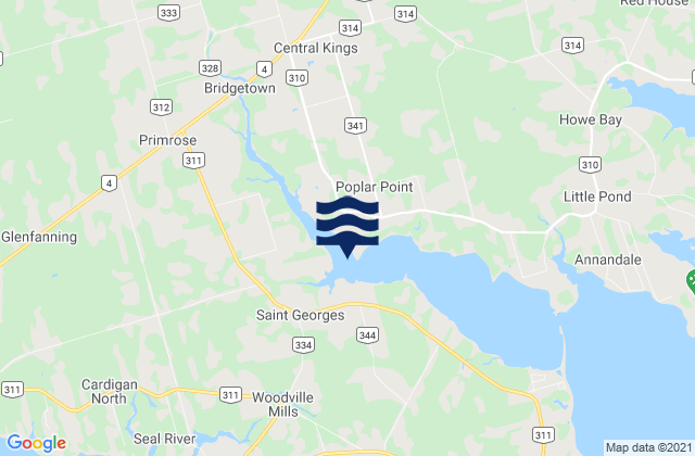 Mappa delle Getijden in Kings County, Canada