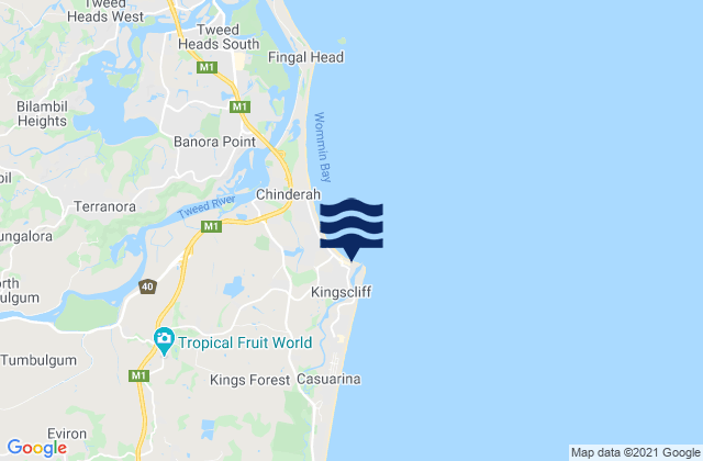 Mappa delle Getijden in Kingscliff, Australia