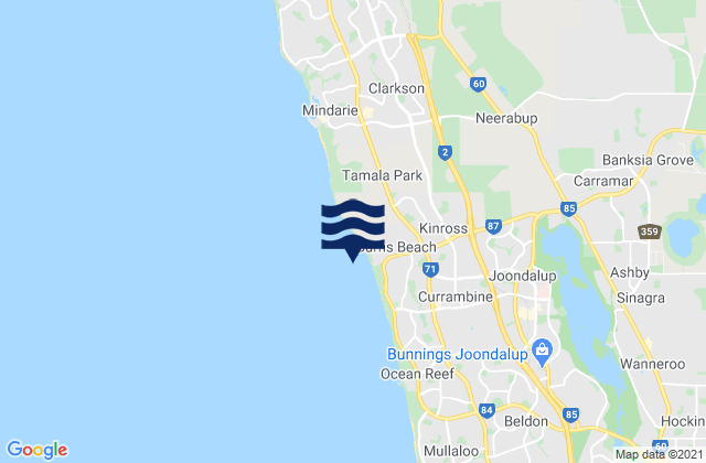 Mappa delle Getijden in Kinross, Australia