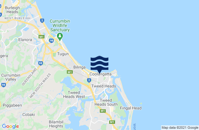 Mappa delle Getijden in Kirra Beach, Australia