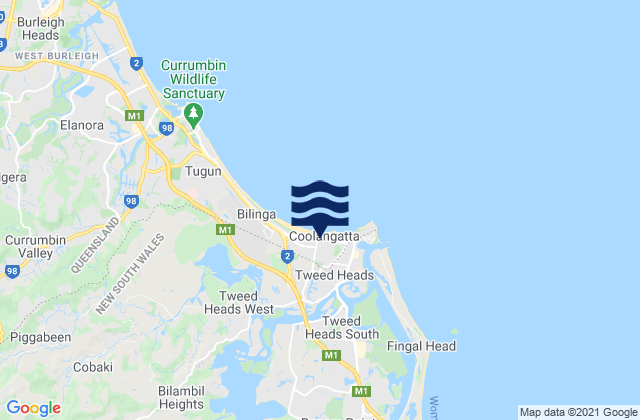 Mappa delle Getijden in Kirra, Australia