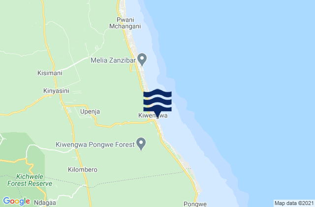 Mappa delle Getijden in Kiwengwa Beach, Tanzania