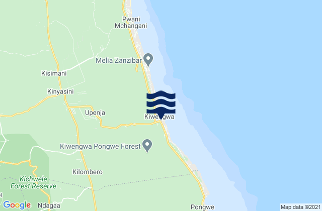 Mappa delle Getijden in Kiwengwa, Tanzania