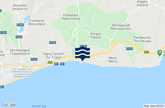 Mappa delle Getijden in Klonári, Cyprus