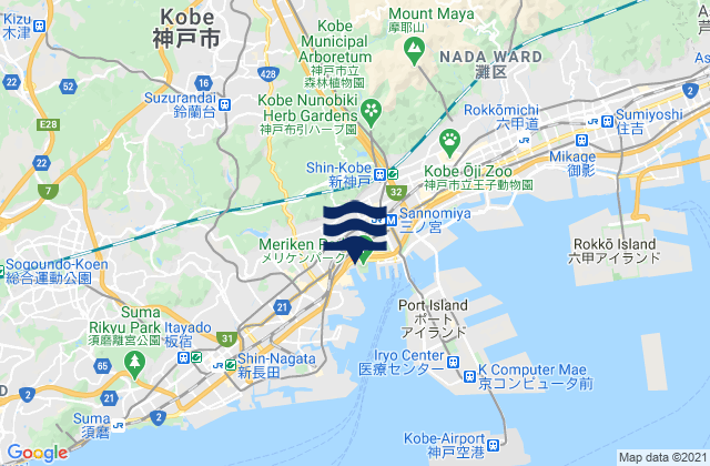 Mappa delle Getijden in Kobe, Japan