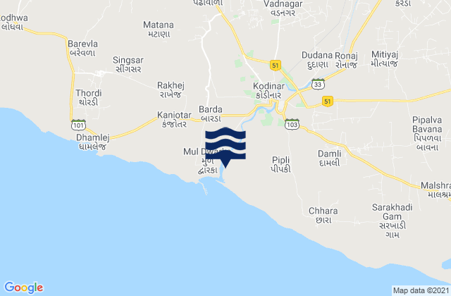 Mappa delle Getijden in Kodīnar, India