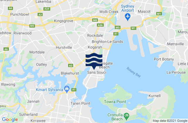 Mappa delle Getijden in Kogarah, Australia
