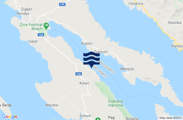Mappa delle Getijden in Kolan, Croatia
