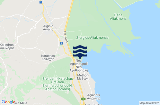 Mappa delle Getijden in Kolindrós, Greece