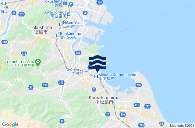 Mappa delle Getijden in Komatsushimachō, Japan