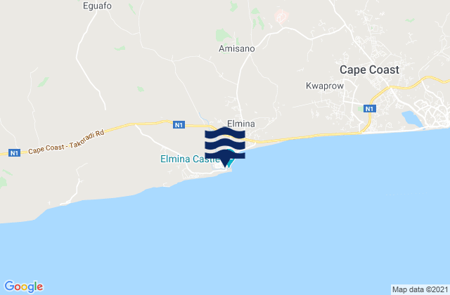 Mappa delle Getijden in Komenda/Edina/Eguafo/Abirem, Ghana