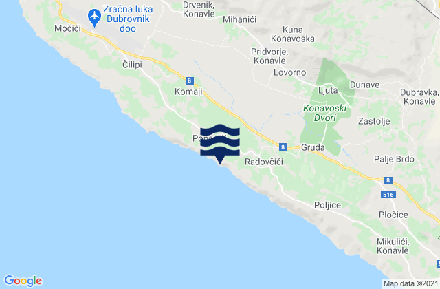 Mappa delle Getijden in Konavle, Croatia