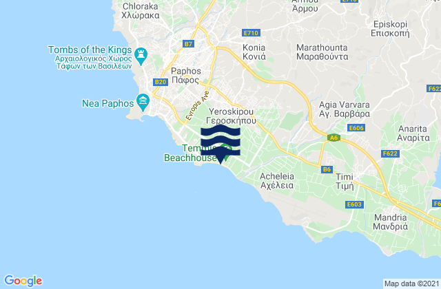 Mappa delle Getijden in Koniá, Cyprus