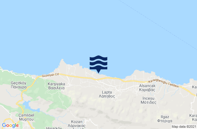 Mappa delle Getijden in Konteménos, Cyprus