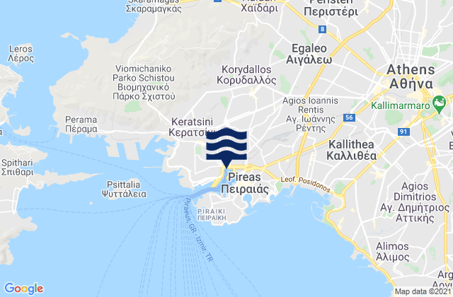 Mappa delle Getijden in Korydallós, Greece