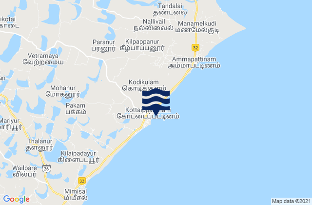 Mappa delle Getijden in Kottaippattanam, India