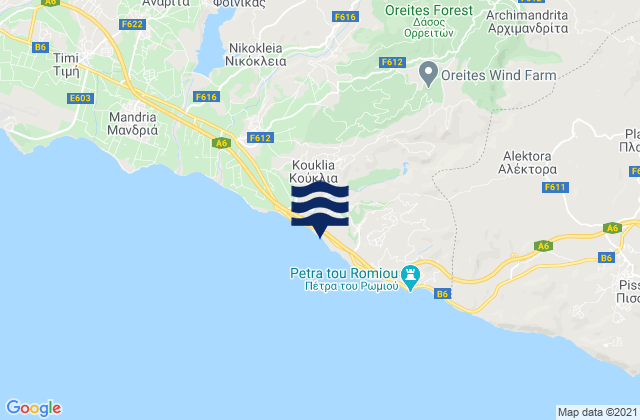 Mappa delle Getijden in Koúklia, Cyprus