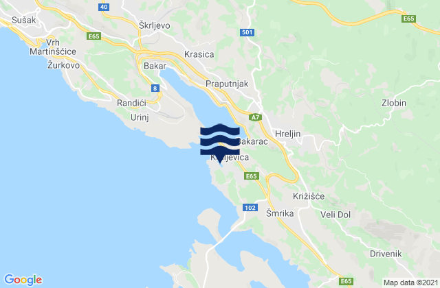 Mappa delle Getijden in Kraljevica, Croatia