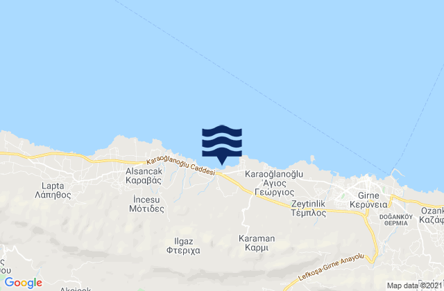 Mappa delle Getijden in Kriní, Cyprus