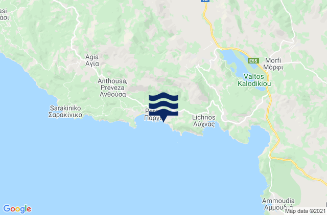 Mappa delle Getijden in Krioneri (Parga), Greece