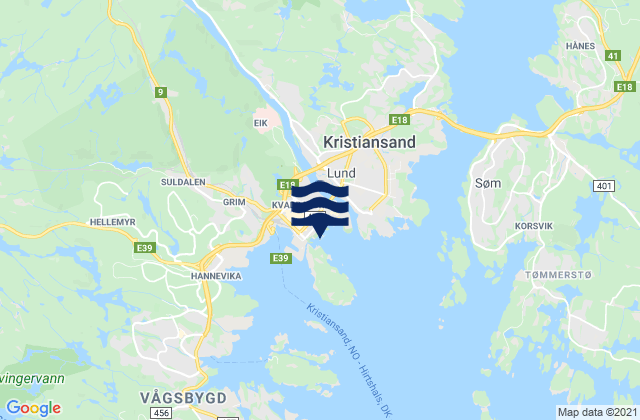 Mappa delle Getijden in Kristiansand, Norway