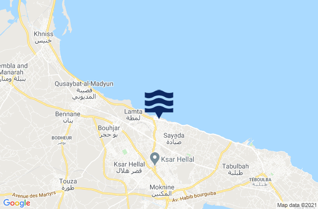 Mappa delle Getijden in Ksar Hellal, Tunisia