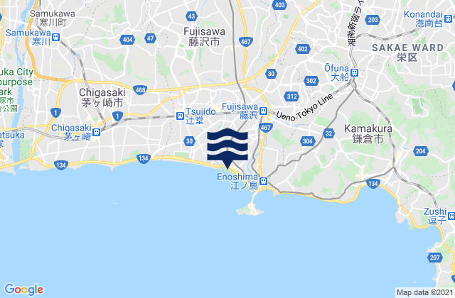 Mappa delle Getijden in Kugenuma Kaigan, Japan