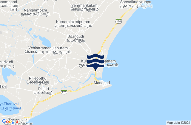 Mappa delle Getijden in Kulasekarapatnam, India
