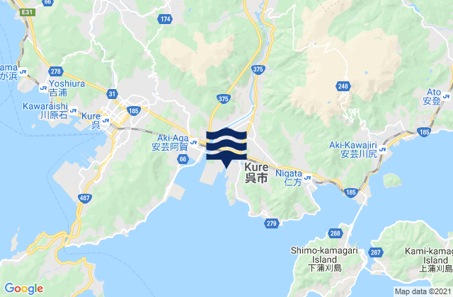 Mappa delle Getijden in Kure-shi, Japan