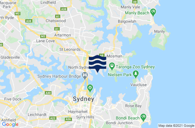 Mappa delle Getijden in Kurraba Point, Australia