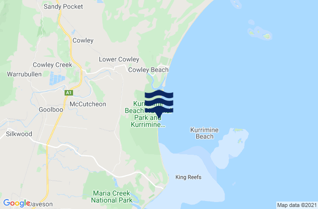 Mappa delle Getijden in Kurrimine Beach, Australia
