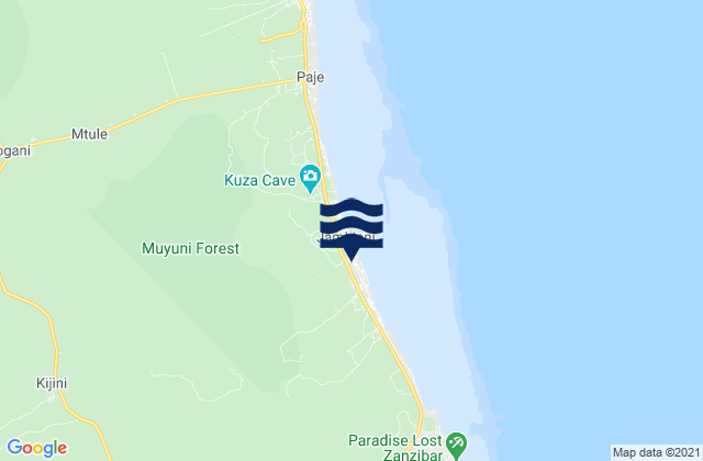 Mappa delle Getijden in Kusini, Tanzania