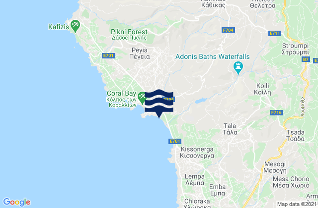 Mappa delle Getijden in Káthikas, Cyprus