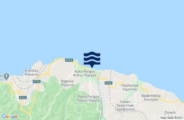 Mappa delle Getijden in Káto Pýrgos, Cyprus