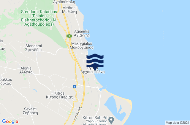Mappa delle Getijden in Kítros, Greece