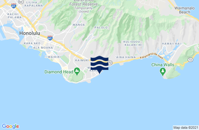 Mappa delle Getijden in Kāhala Beach, United States
