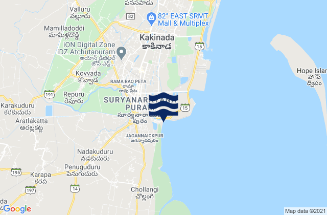 Mappa delle Getijden in Kākināda, India
