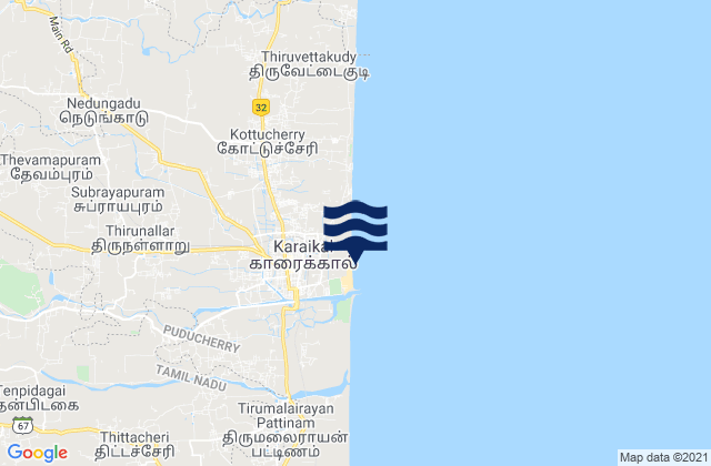 Mappa delle Getijden in Kāraikāl, India
