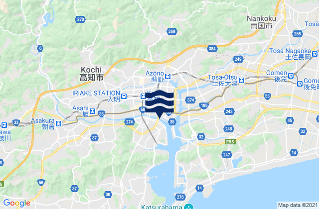 Mappa delle Getijden in Kōchi Shi, Japan