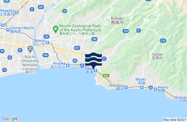 Mappa delle Getijden in Kōnan Shi, Japan