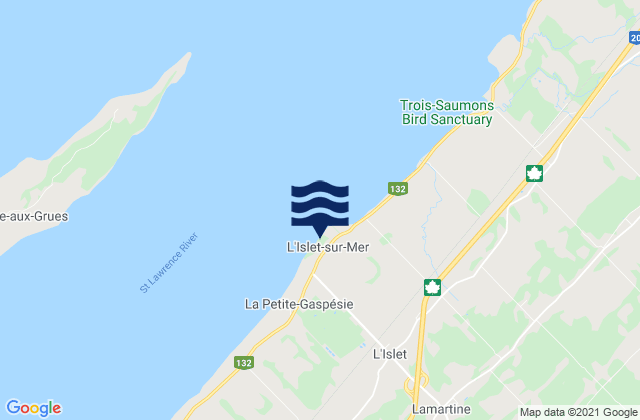 Mappa delle Getijden in L'Islet-sur-Mer, Canada