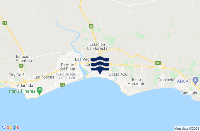 Mappa delle Getijden in La Floresta, Uruguay