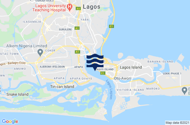 Mappa delle Getijden in Lagos Lagos River, Nigeria