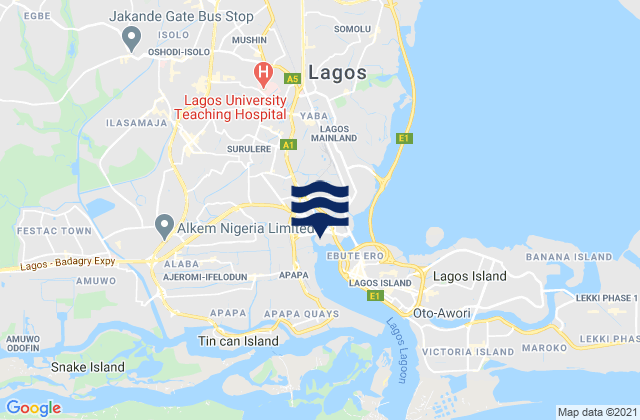 Mappa delle Getijden in Lagos Mainland Local Government Area, Nigeria