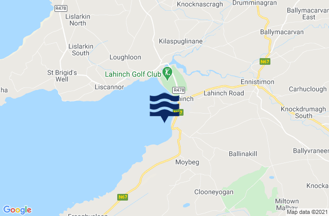 Mappa delle Getijden in Lahinch - Cornish Left, Ireland